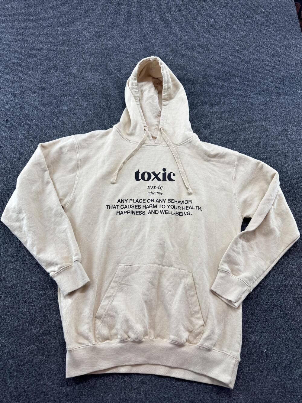 Sugar Flower Hoodie Teens Medium Beige Toxic Graphic Pullover Fleece Sweatshirt